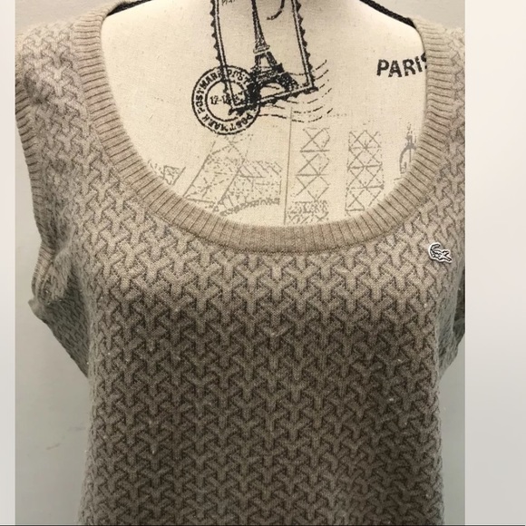 Lacoste Sleeveless Brown Geometric Sweater 44 Women Wool Cotton Draw String - Picture 4 of 12